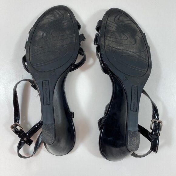 Predictions Womens Black Patent Leather T-Strap Wedge Heel Sandals Bow Size 9.5 - Picture 12 of 14